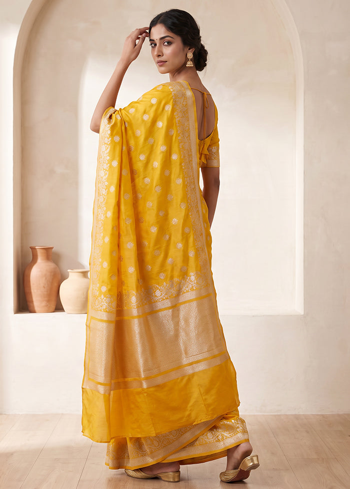 Yellow Katan Silk Saree With Blouse Piece