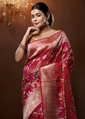 Pink Handloom Uppada Pure Silk Saree With Blouse Piece - Indian Silk House Agencies