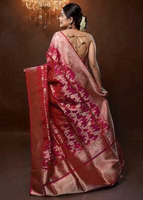 Pink Handloom Uppada Pure Silk Saree With Blouse Piece - Indian Silk House Agencies