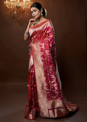 Pink Handloom Uppada Pure Silk Saree With Blouse Piece - Indian Silk House Agencies