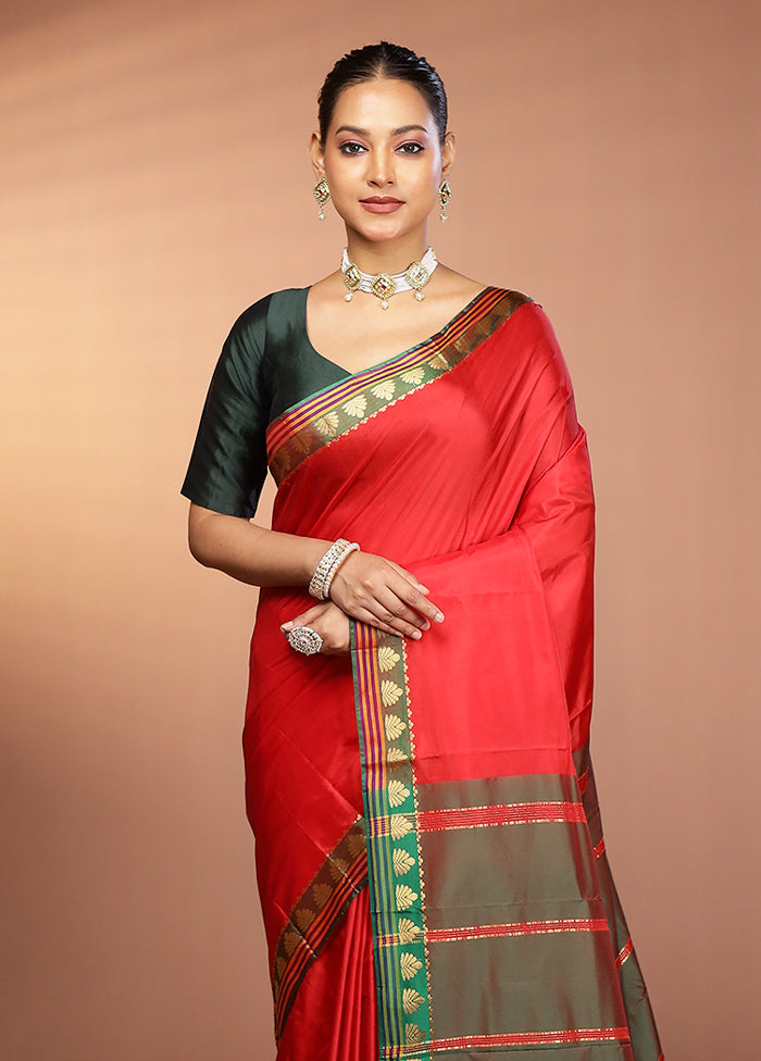 Red Kanjivaram Silk Saree With Blouse Piece