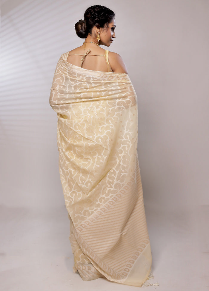 Cream Kora Silk Saree With Blouse Piece - Indian Silk House Agencies