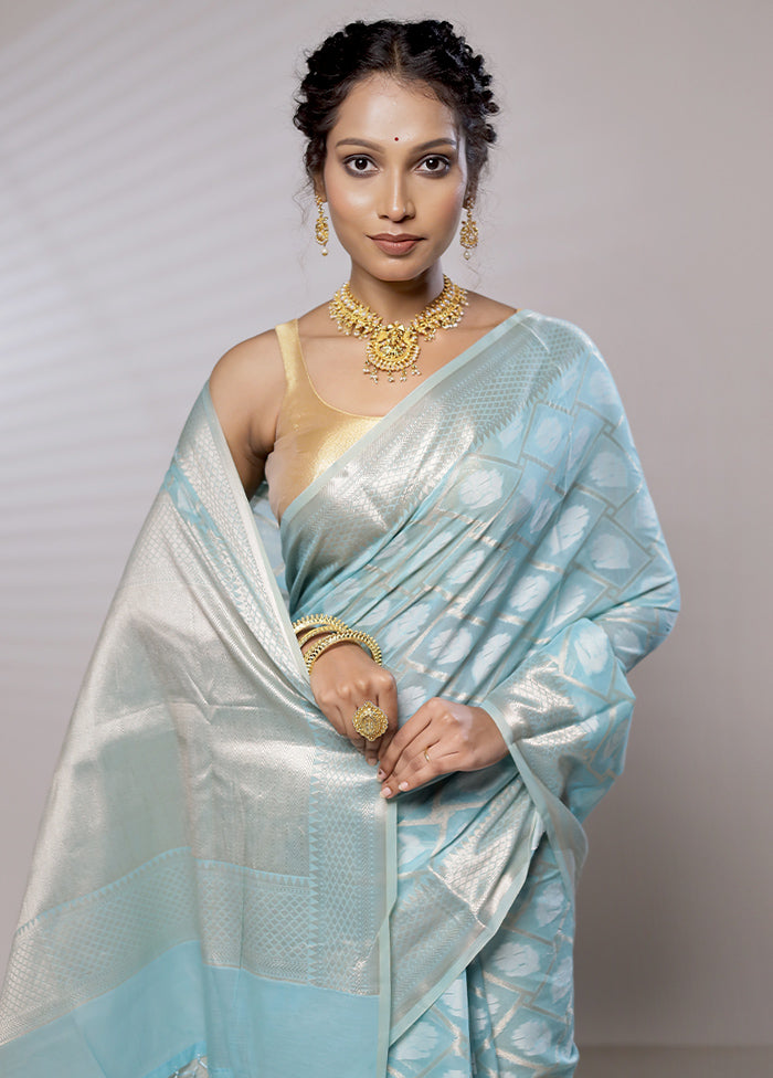 Blue Kora Silk Saree With Blouse Piece - Indian Silk House Agencies