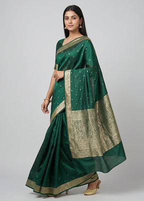 Green Handloom Banarasi Pure Silk Saree With Blouse Piece