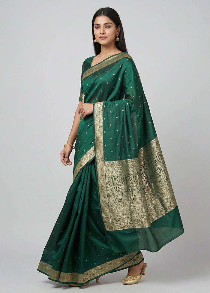 Green Handloom Banarasi Pure Silk Saree With Blouse Piece