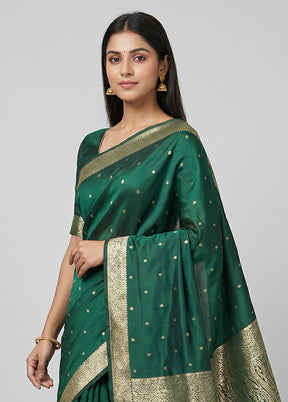 Green Handloom Banarasi Pure Silk Saree With Blouse Piece