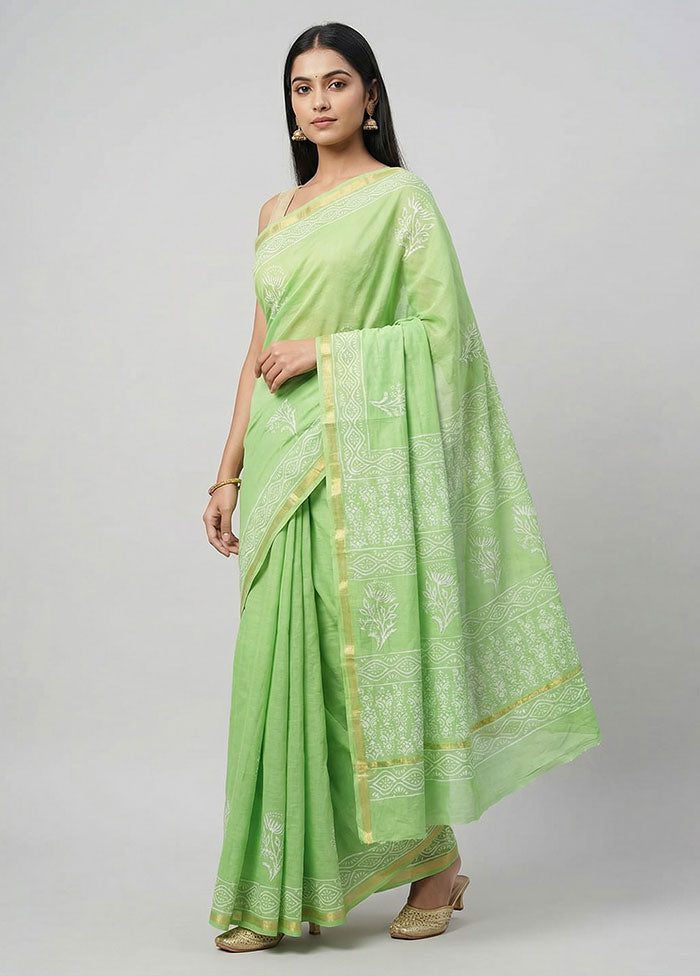 Green Chanderi Silk Saree With Blouse Piece