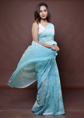 Blue Handloom Chiffon Pure Silk Saree With Blouse Piece