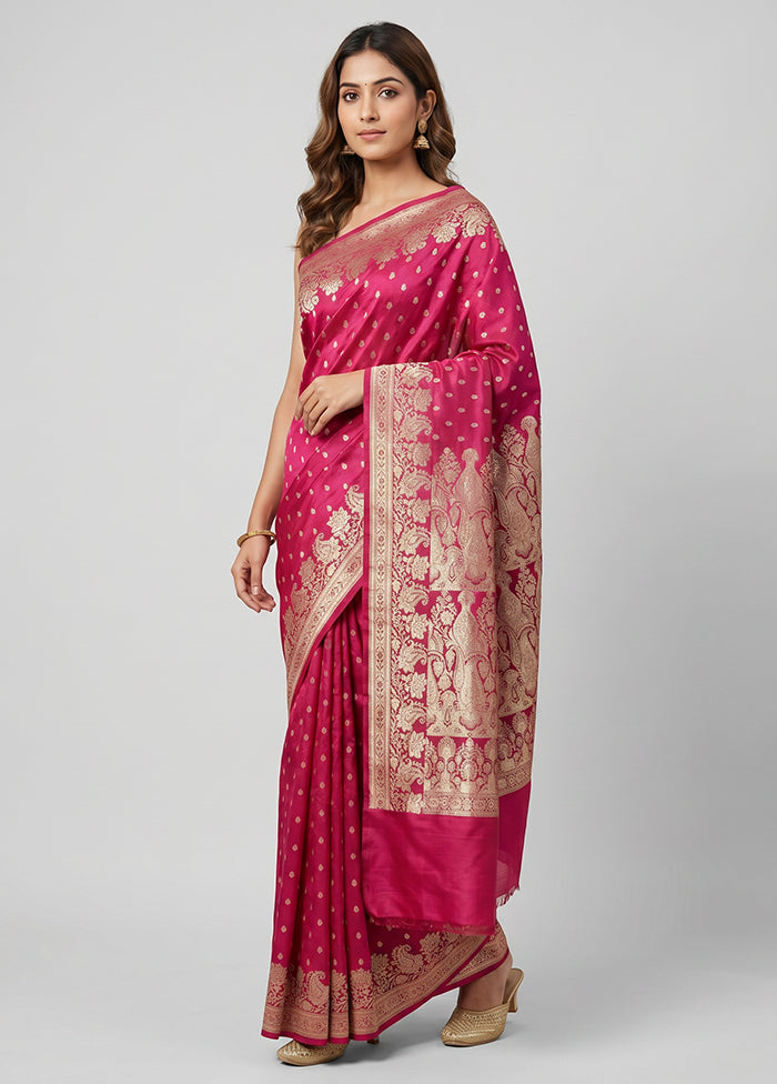 Pink Handloom Banarasi Pure Silk Saree With Blouse Piece
