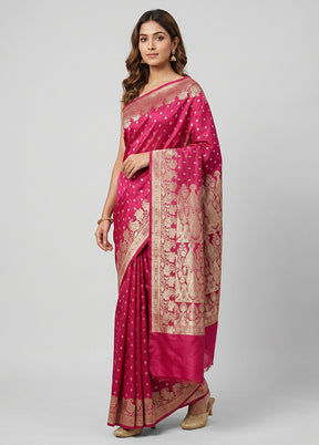 Pink Handloom Banarasi Pure Silk Saree With Blouse Piece