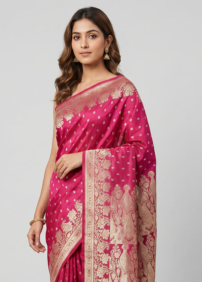 Pink Handloom Banarasi Pure Silk Saree With Blouse Piece