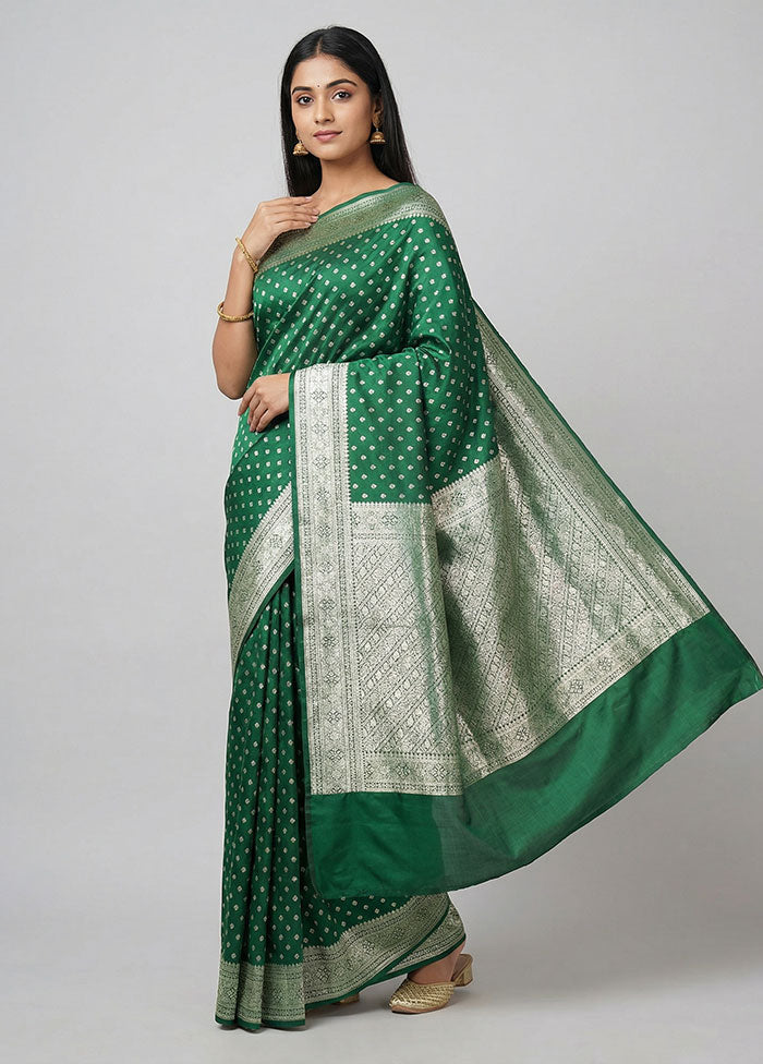 Green Banarasi Silk Saree With Blouse Piece