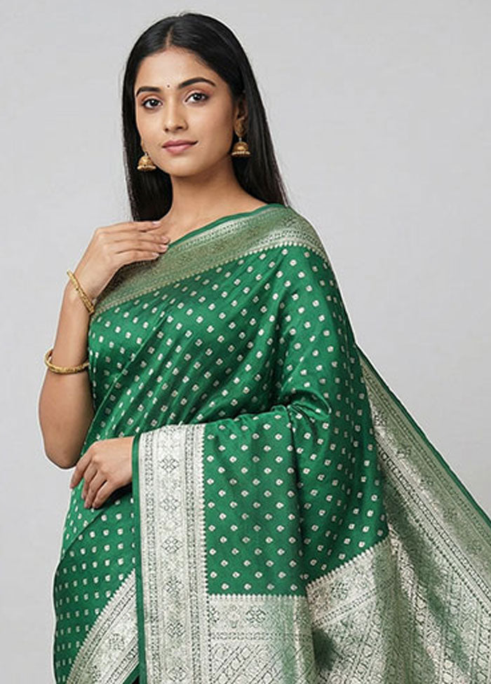 Green Banarasi Silk Saree With Blouse Piece