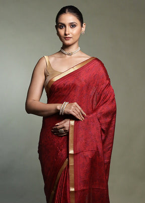 Red Handloom Chiffon Pure Silk Saree With Blouse Piece