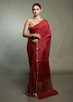 Red Handloom Chiffon Pure Silk Saree With Blouse Piece