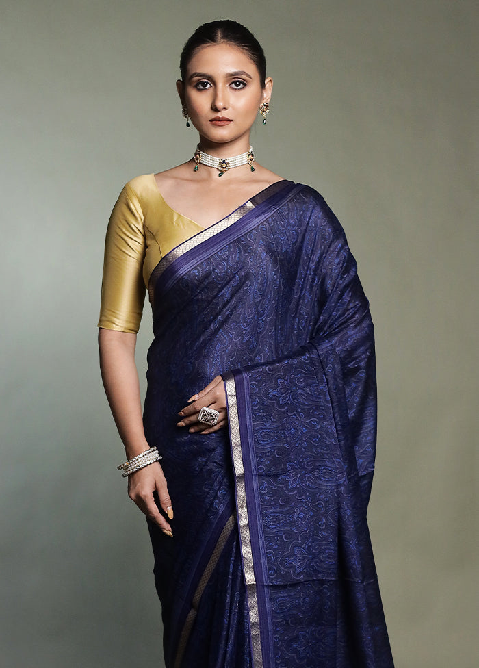 Blue Handloom Chiffon Pure Silk Saree With Blouse Piece