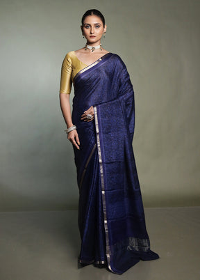 Blue Handloom Chiffon Pure Silk Saree With Blouse Piece