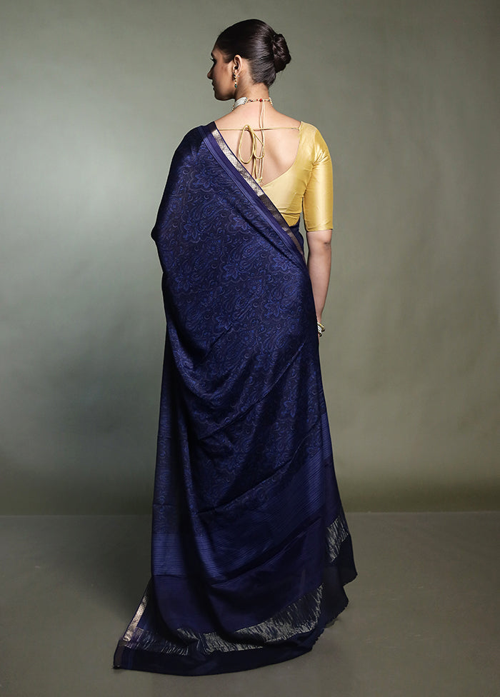 Blue Handloom Chiffon Pure Silk Saree With Blouse Piece