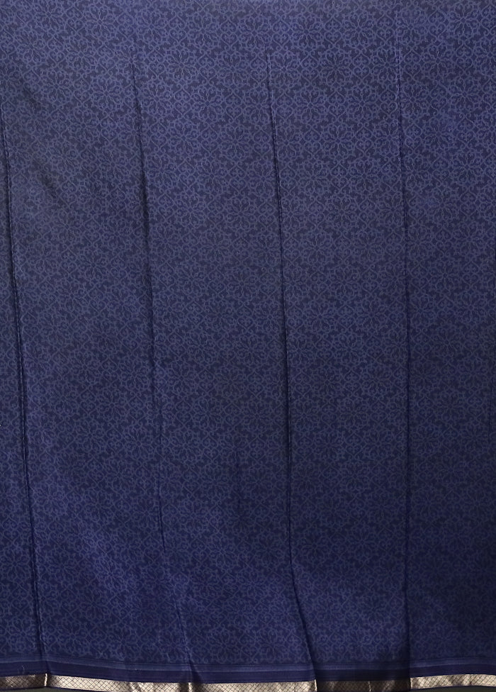 Blue Handloom Chiffon Pure Silk Saree With Blouse Piece