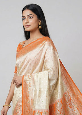 Cream Banarasi Silk Saree With Blouse Piece