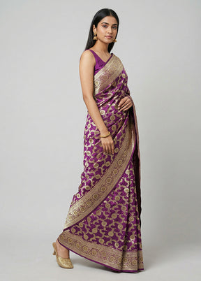 Purple Banarasi Silk Saree With Blouse Piece