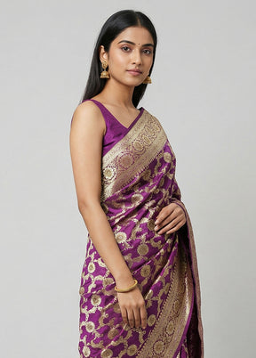 Purple Banarasi Silk Saree With Blouse Piece