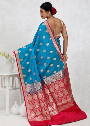 Blue Banarasi Silk Saree Without Blouse Piece - Indian Silk House Agencies
