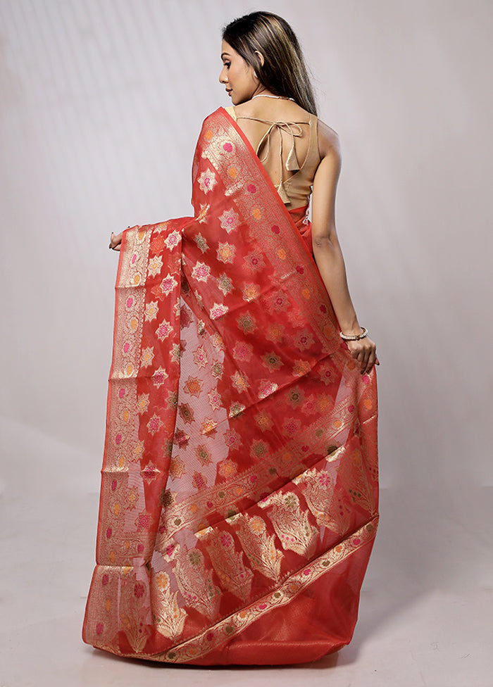Red Cotton Saree With Blouse Piece - Indian Silk House Agencies
