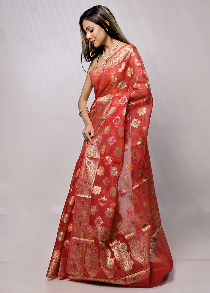 Red Cotton Saree With Blouse Piece - Indian Silk House Agencies