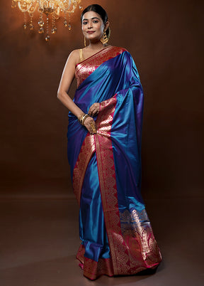 Blue Banarasi Silk Saree With Blouse Piece - Indian Silk House Agencies