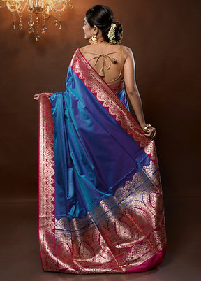 Blue Banarasi Silk Saree With Blouse Piece - Indian Silk House Agencies
