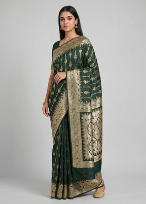 Green Banarasi Silk Saree With Blouse Piece