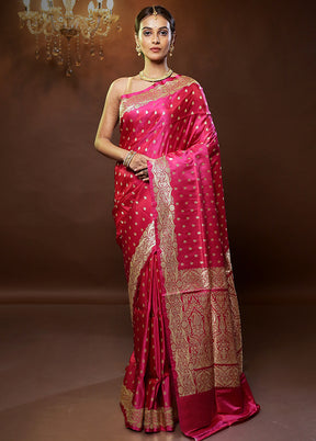 Pink Handloom Banarasi Pure Silk Saree With Blouse Piece - Indian Silk House Agencies