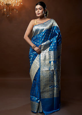 Blue Handloom Banarasi Pure Silk Saree With Blouse Piece - Indian Silk House Agencies