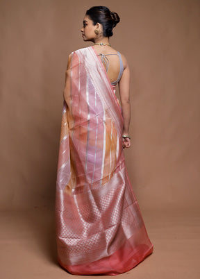 Pink Handloom Pure Organza Saree With Blouse Piece