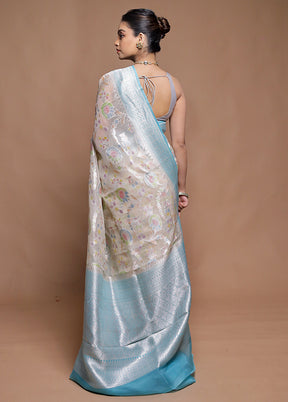 Cream Handloom Pure Organza Saree With Blouse Piece