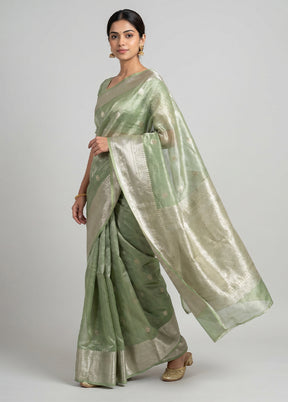 Green Handloom Tissue Pure Silk Saree With Blouse Piece