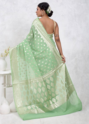 Green Pure Cotton Saree Without Blouse Piece - Indian Silk House Agencies