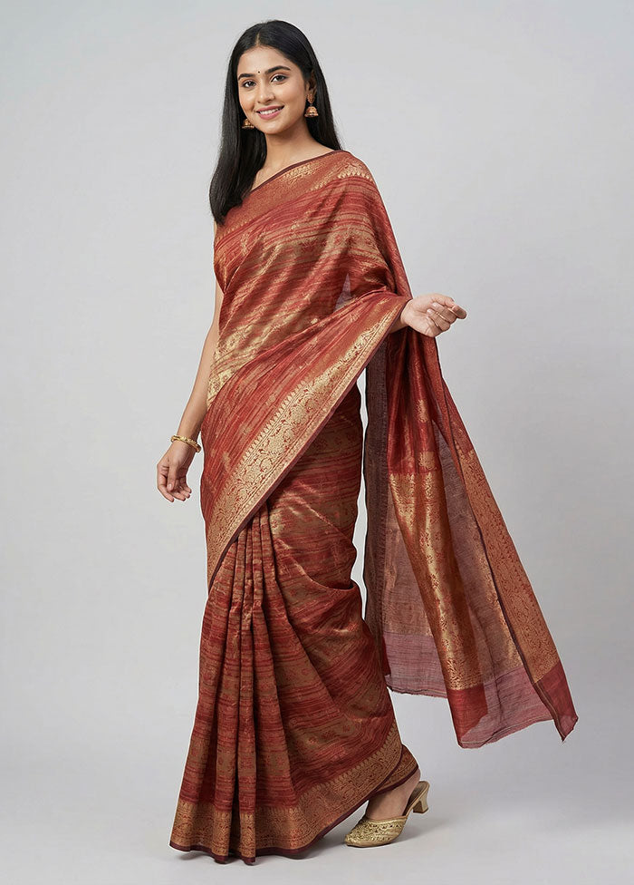 Maroon Kora Silk Saree With Blouse Piece