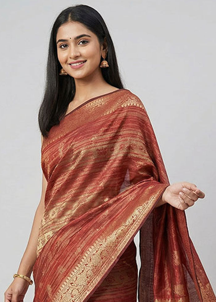 Maroon Kora Silk Saree With Blouse Piece