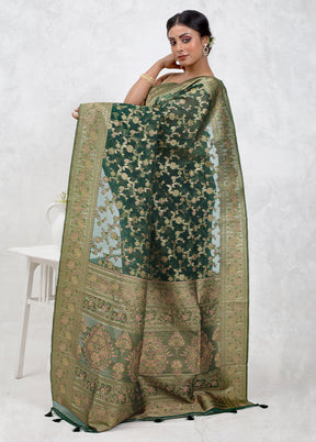 Green Organza Saree Without Blouse Piece - Indian Silk House Agencies