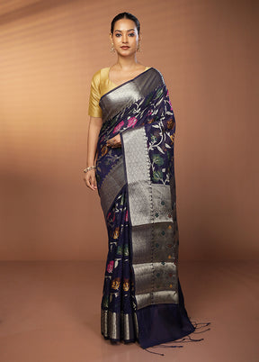 Blue Kora Silk Saree With Blouse Piece