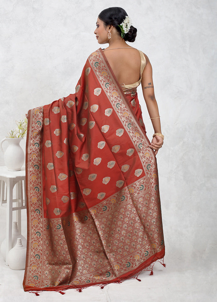 Maroon Dupion Silk Saree Without Blouse Piece - Indian Silk House Agencies