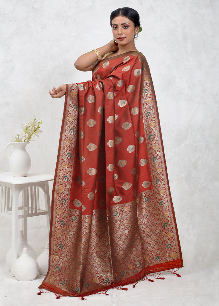 Maroon Dupion Silk Saree Without Blouse Piece - Indian Silk House Agencies