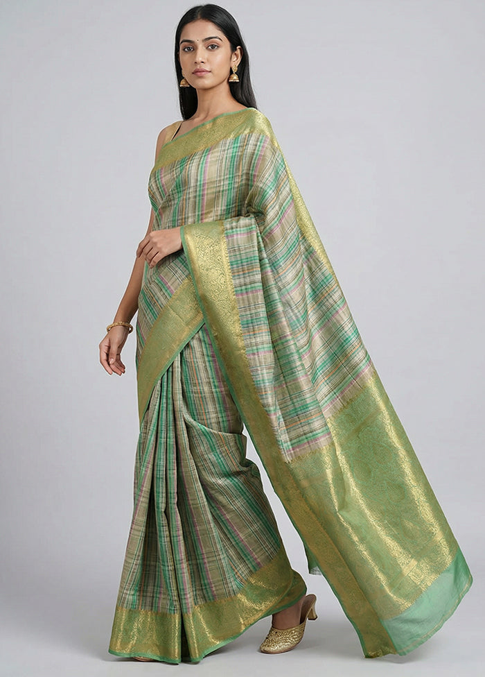 Green Dupion Silk Saree With Blouse Piece