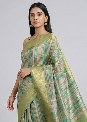 Green Dupion Silk Saree With Blouse Piece