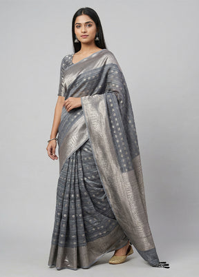 Grey Kora Silk Saree With Blouse Piece