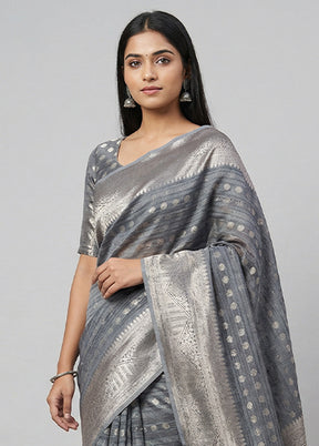 Grey Kora Silk Saree With Blouse Piece
