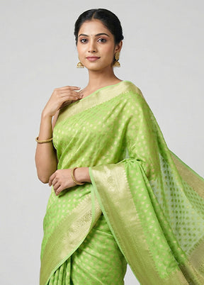 Yellow Kora Silk Saree With Blouse Piece