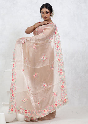 Cream Organza Saree With Blouse Piece - Indian Silk House Agencies